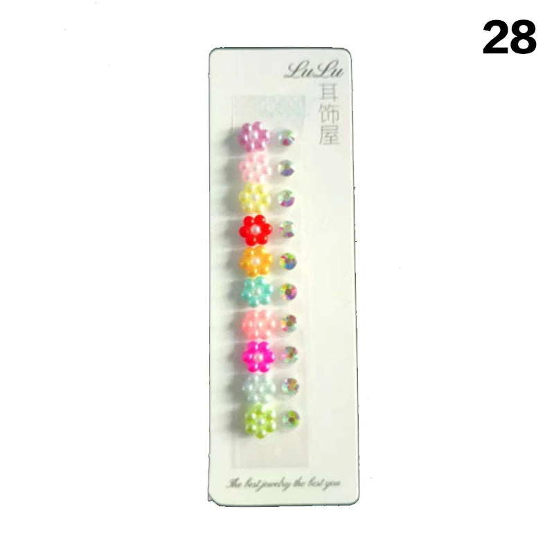 Fashion Bowknot Colorful Rhinestone Pearls Ear Point Stickers Qme 28