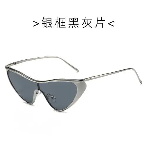 Vintage Cat Eye Sunglasses Women Luxury Brand Y2K Punk One-Piece Sun Glasses Shield Eyewear UV400 Shades Qme Silver Gray