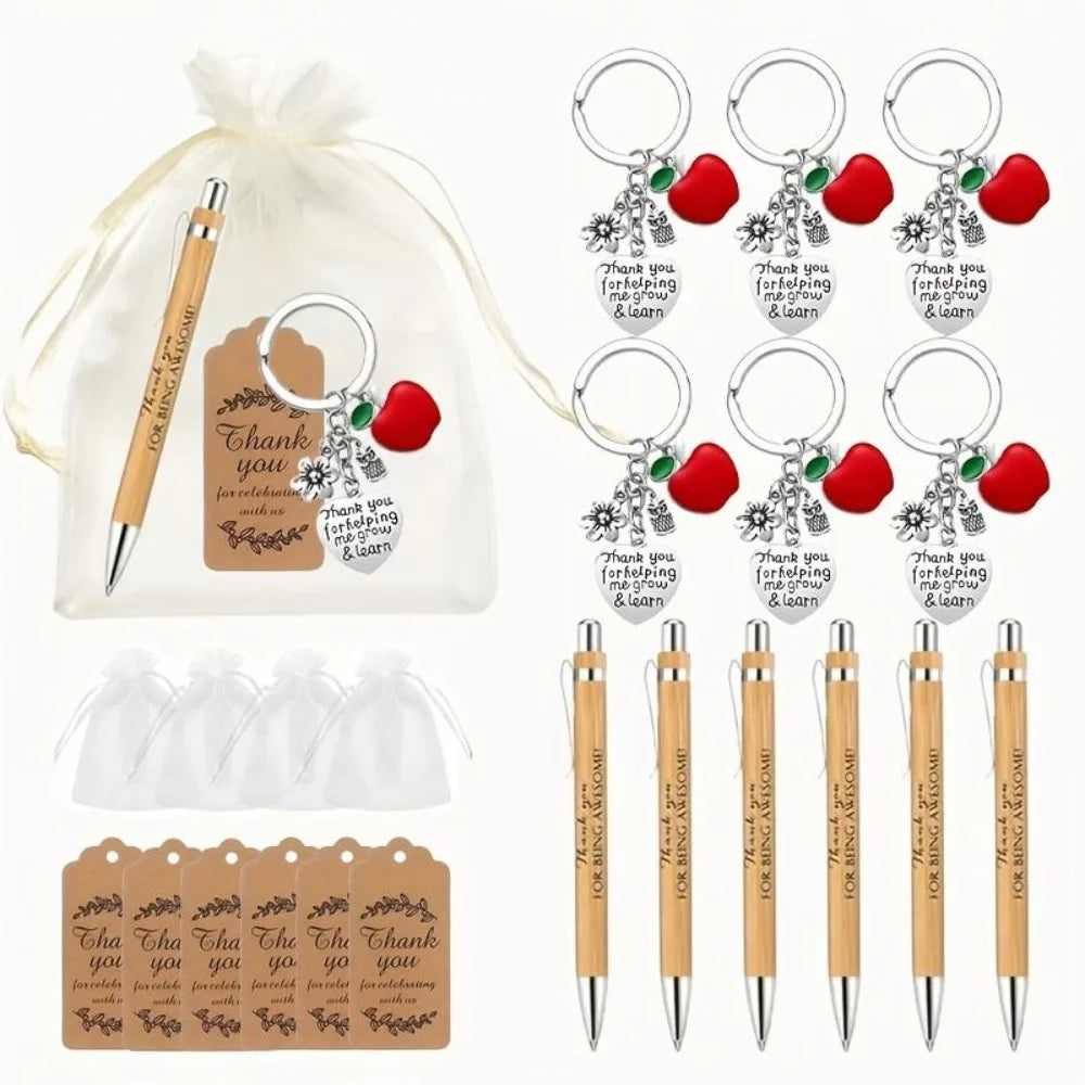 Teacher Appreciation 6sets Bamboo Pen Keychain Thank You Card Bag Qme