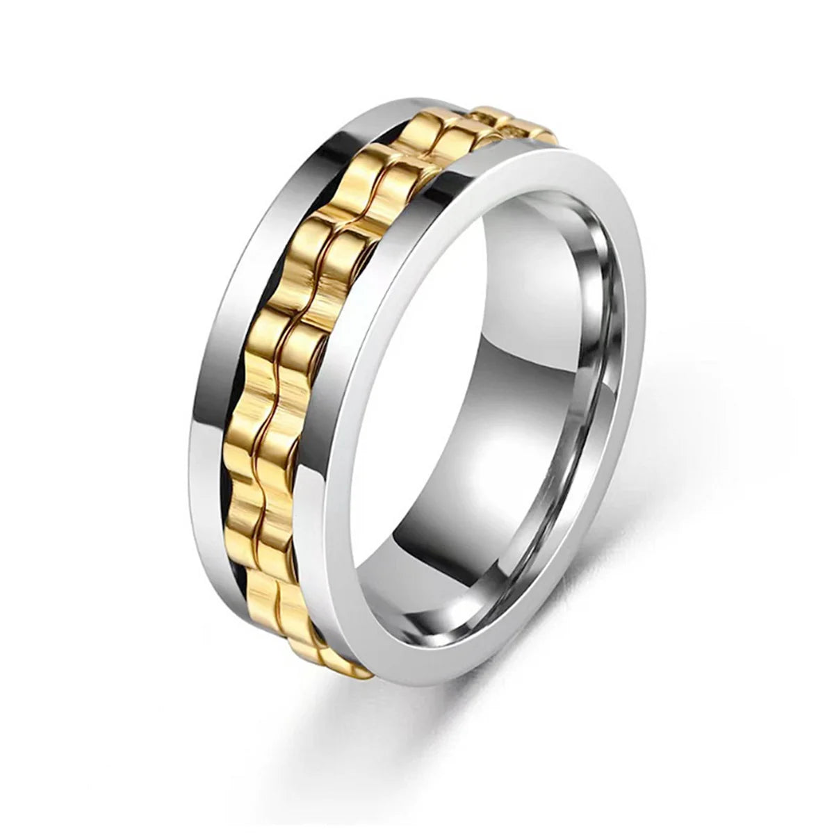 Fashion Punk Style Gear Rotating Anxiety Fidget Ring Titanium Steel Chain Spinner Rings For Men Rock Biker Wedding Party Jewelry Qme 4 12
