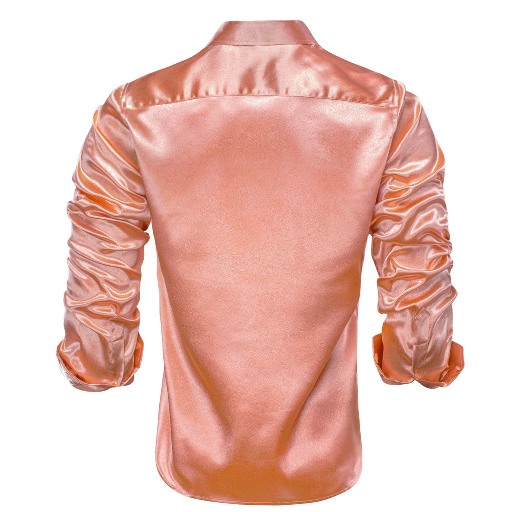 Hi-tie Plain Satin Silk Mens Dress Shirts Long Sleeve Suit Shirt Qme
