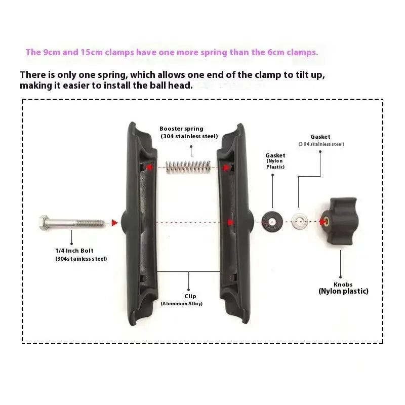 1 Ball Head Mount Adapter Pole Double Socket Arm Aluminum Alloy RAM Qme