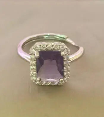 Luxury Elegant Sparkling Emerald Open Zircon Ring for Women Adjustable Luxury Silver Color Inlaid Square Green Pink Zircon Rings Qme PURPLE resizable