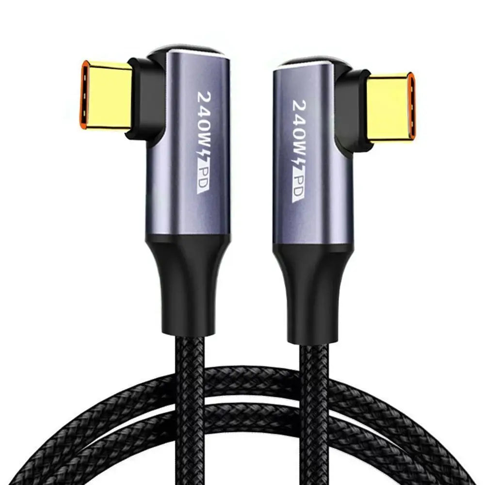 240W 90 Degree Type-C Data Cord PD High-Speed Data Line USB C Fast Charging Cable for Mobile Phone iPhone Samsung Xiaomi Huawei Qme black 2m
