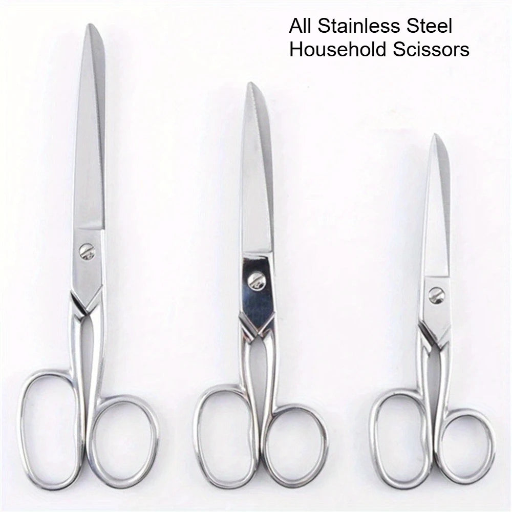All Stainless Steel Household Scissors Sharp Precision Cutting Small Metal Scissor For Craft Fabric Paper Office Hair Trimming Qme