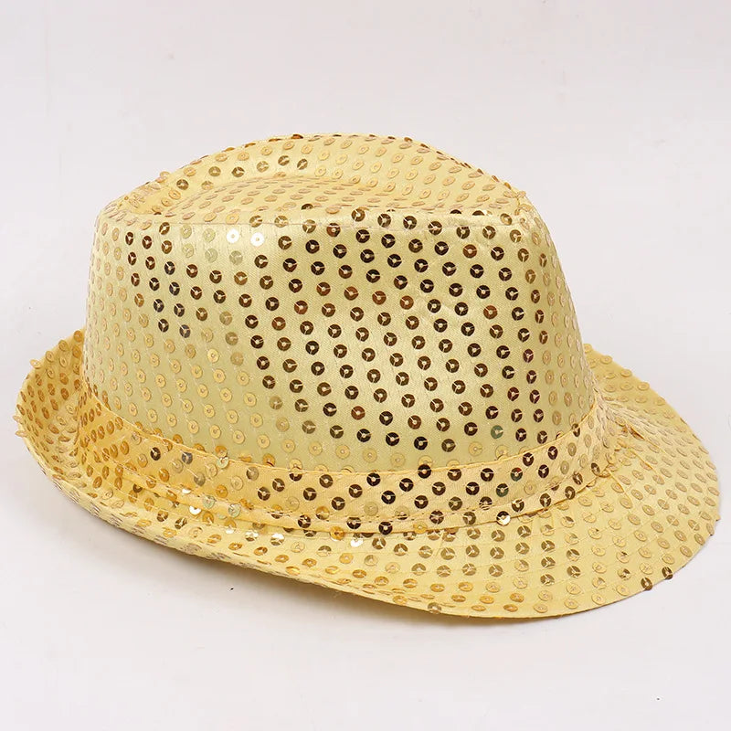 Stage Performance Sequined Hip-hop Hat Children's Day Dance Jazz Men Qme 54cm Yellow