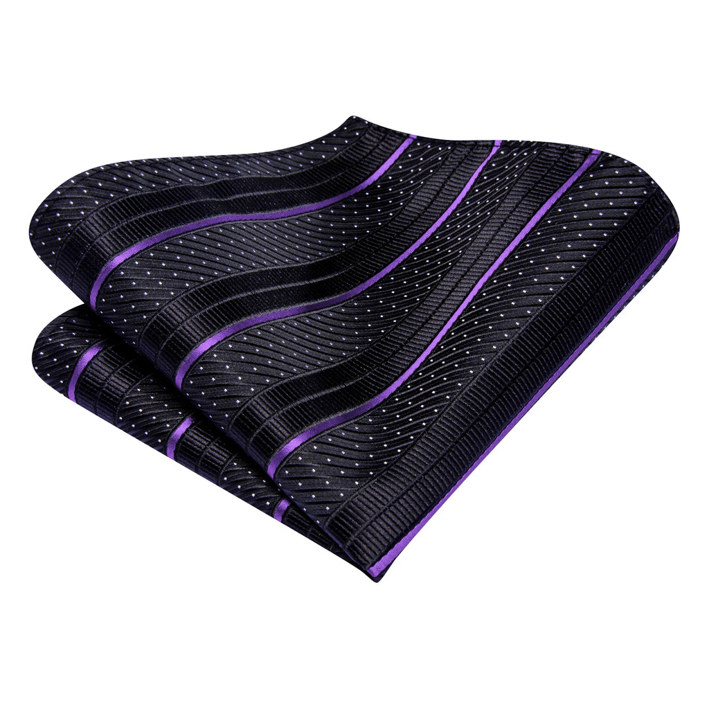 Hi-tie Striped Black Purple Red Green Men Elegant Necktie Hanky Qme