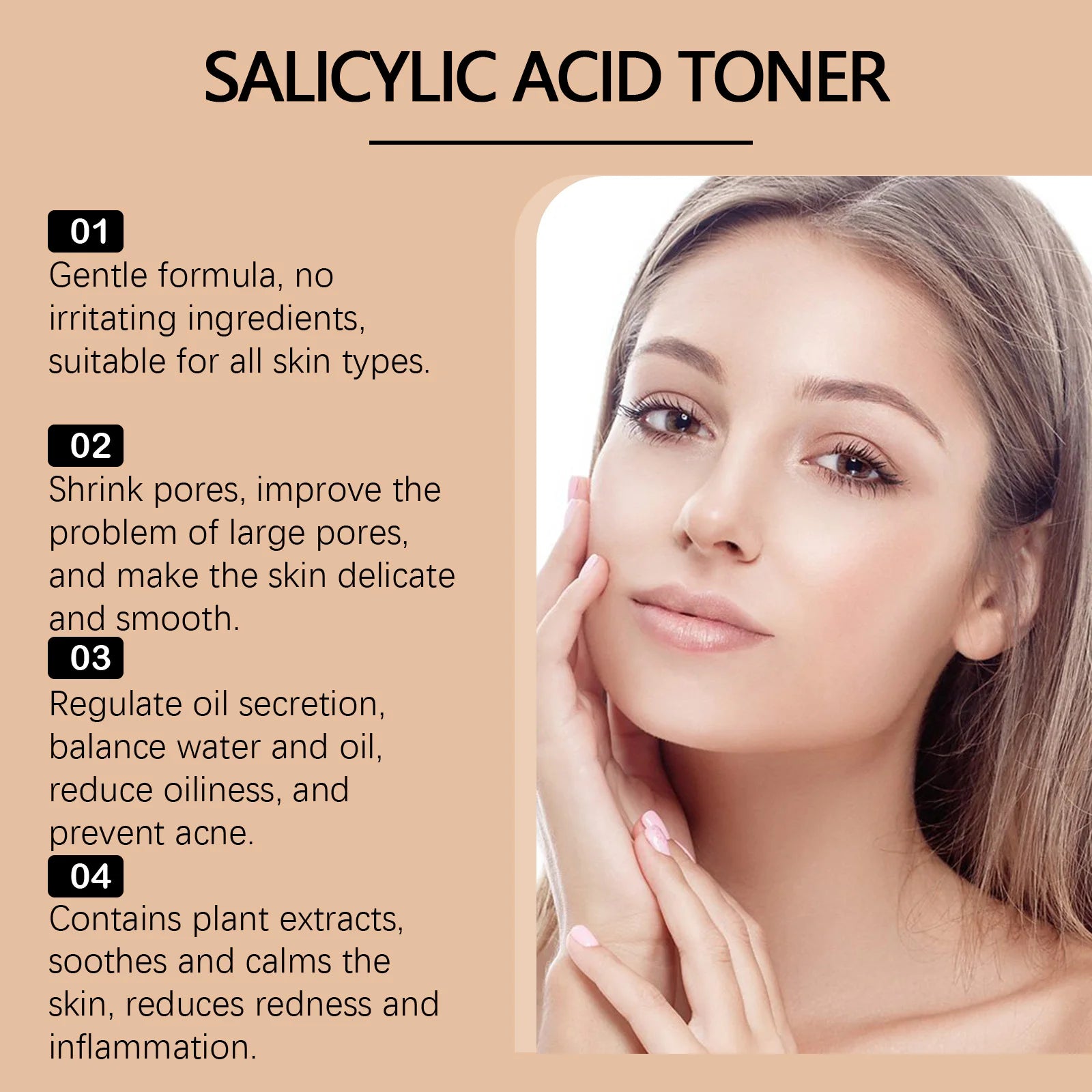 Salicylic Acid Toner for Acne Removing Control Oil Shrink Pores Remove Pimple Exfoliating Moisturizing Brighten Facial Toner Qme