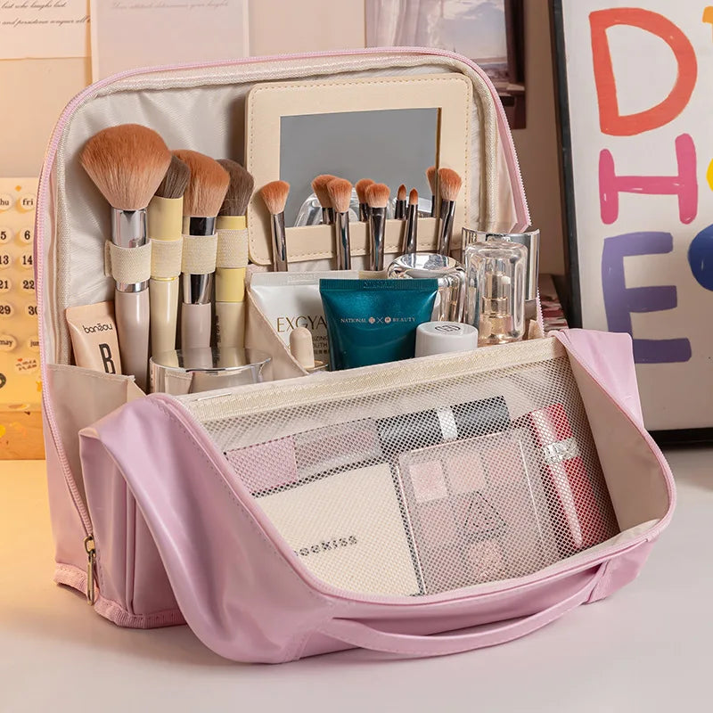 Travel Makeup Bag Women Large Capacity Waterproof Cosmetic Organizer Qme Pink