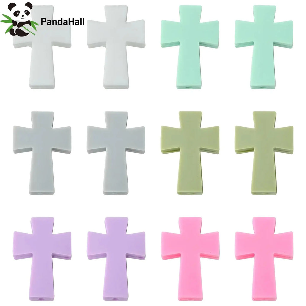Pandahall 30Pcs 6 Colors Easter Cross Silicone Beads Religion Crucifix Holy Focal Beads for Jewelry Making Supplies Qme Default Title