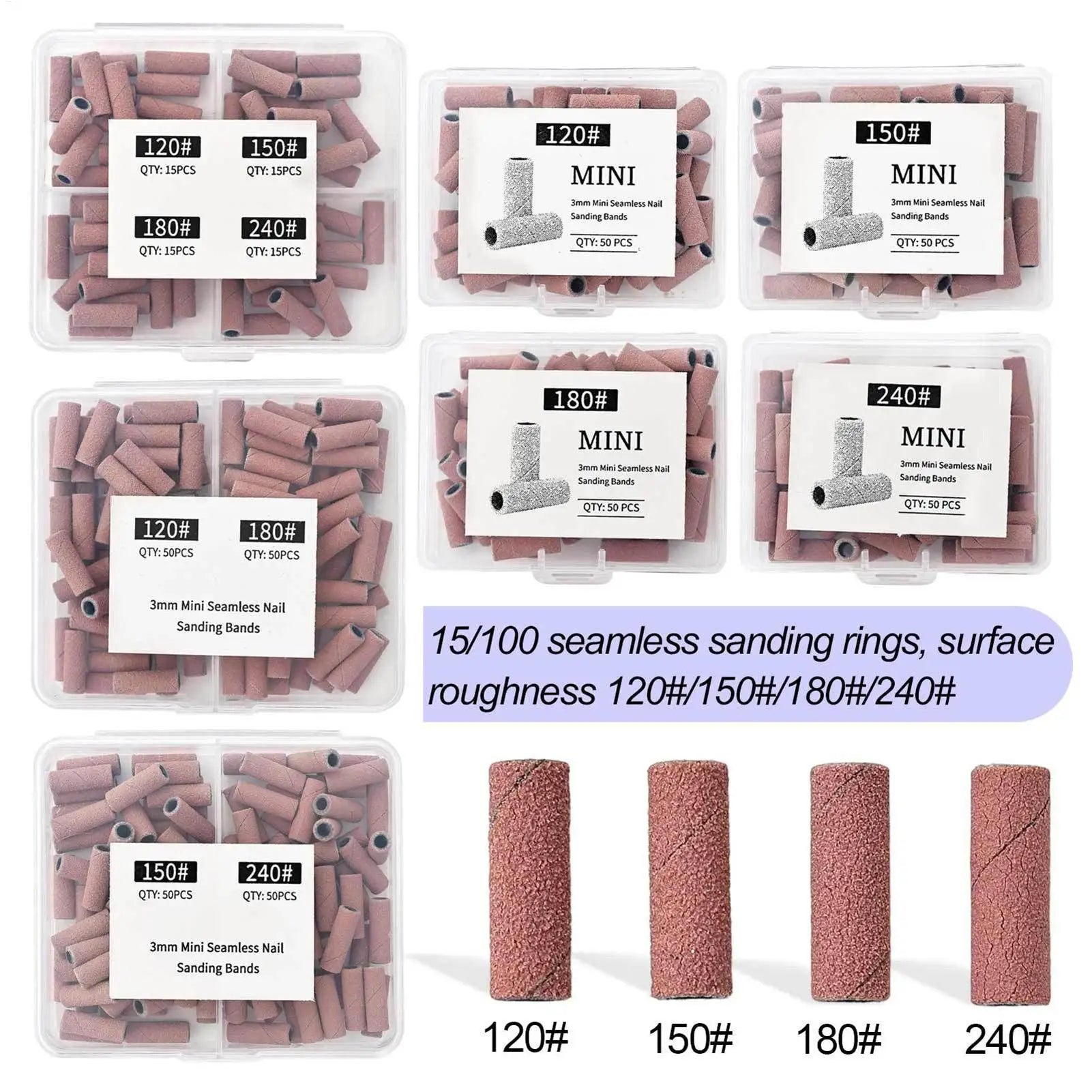 50pcs Nail File Sanding Bands Nail Drill Bits Sanding Bands for Electric Machine File Grinder Sand Band Nails Gel Polish Remove Qme