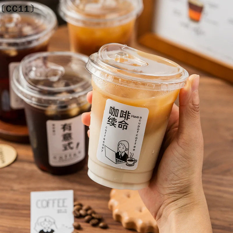 Disposable Coffee Cup Transparent Thickened Milk Tea Lids Suitable Qme