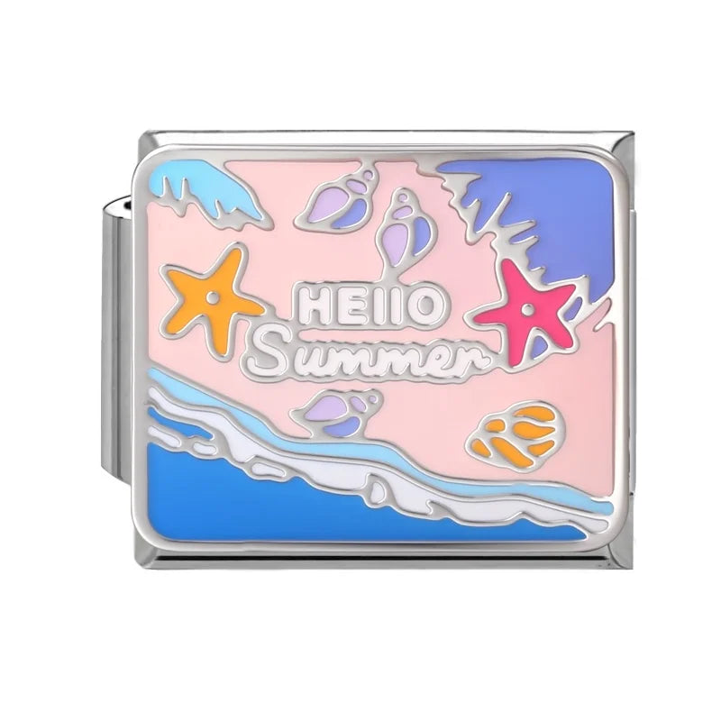 2026 New Summer Ocean Theme Crab Fish Italian Charms Link 9mm Golden Modular Bracelet Stainless Steel DIY Gift Jewelry Wholesale Qme Style 16