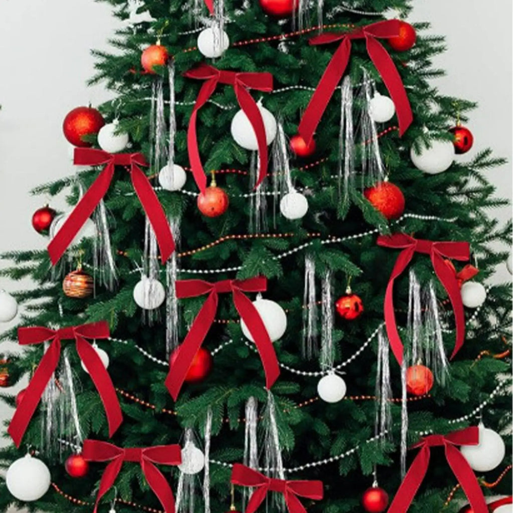 Velvet Red Bows 12X Christmas Velvet Bows Portable Velvet Christmas Tree Bows for Tree Front Door Fireplace Stairs and Garland Qme