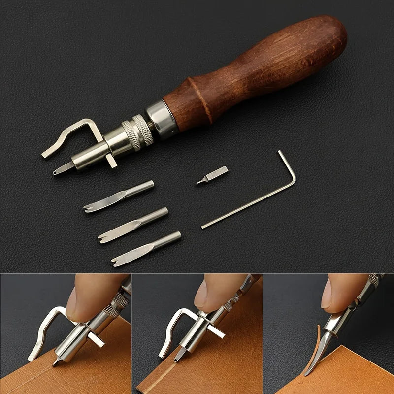7 In 1 Leather GrooverTool,Pro Adjustable Stitching Working Tools Creasing Edge Beveler Leather Carving Cutting Tool Kit For DIY Qme 1pc