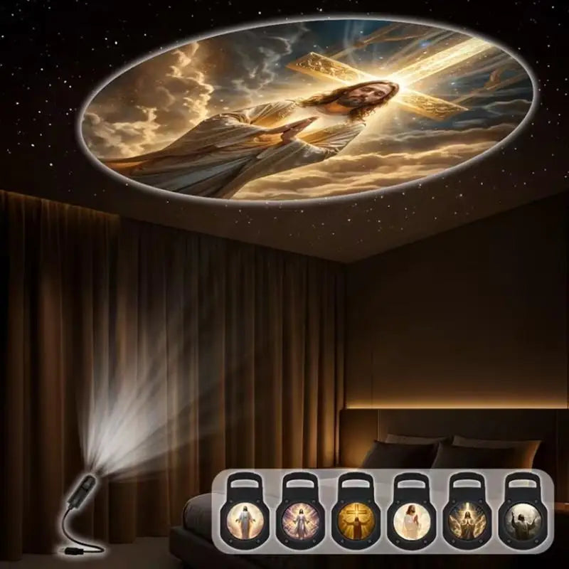 1Pc Religious Character Image Themed USB Projection Light With Twelve Patterns Perfect For Room Ceiling Background Decoration. Qme