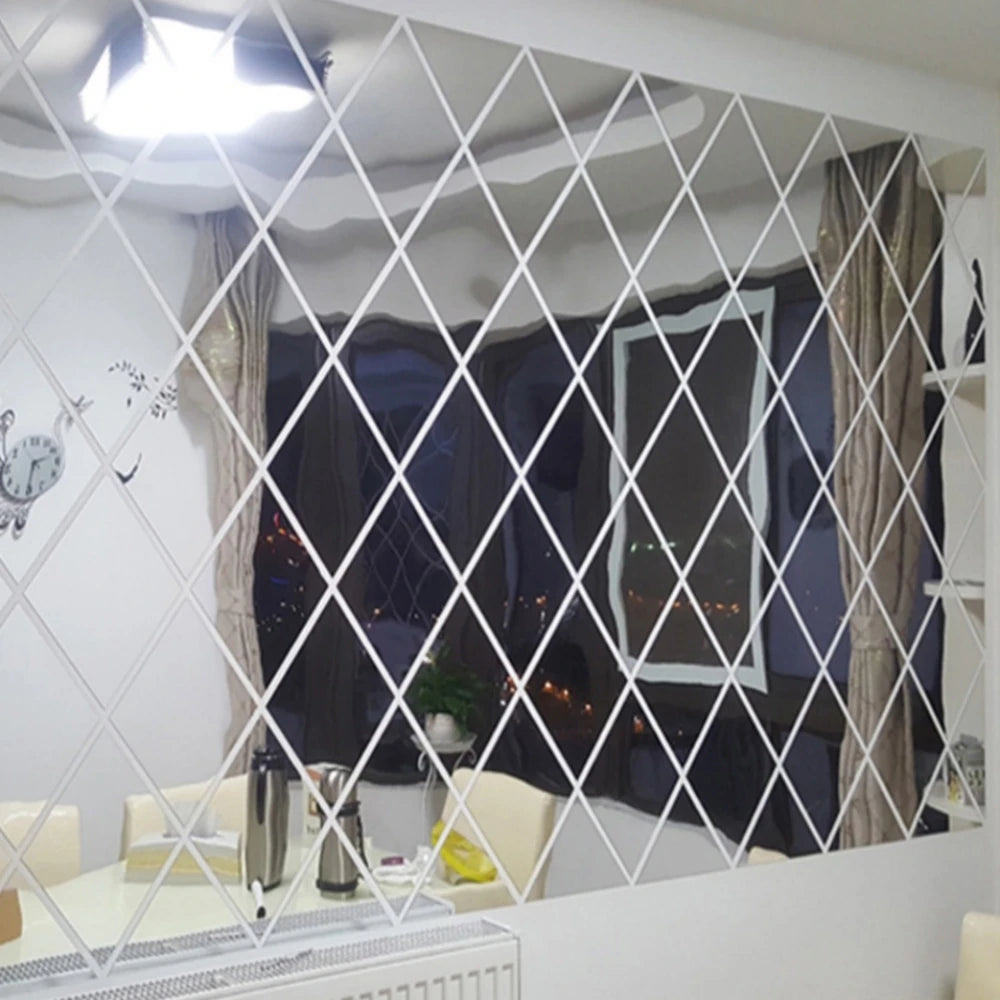 Self-Adhesive Acrylic Mirror Wall Stickers Waterproof Home Decal DIY Decoration Diamond Splicing Movable Mirror Glass Sticker Qme