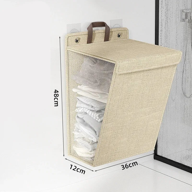 1pc Foldable Adhesive Laundry Basket Portable Laundry Basket Multifunctional Punch Free Wall Hanging Washing Clothes Mesh Hook Qme