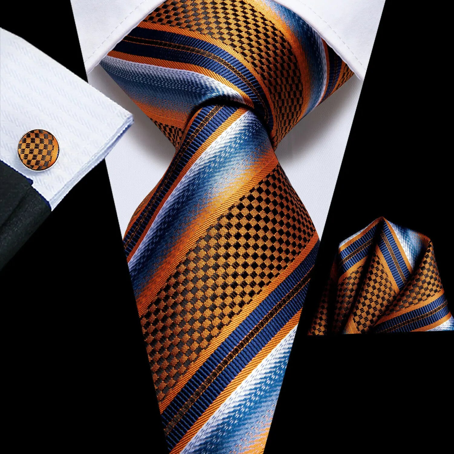 Hi-Tie Navy Blue Floral Striped Silk Elegant Tie For Men Groom Wedding Men Necktie Pocket Square Cufflink Accessory Wholesale Qme LDSN3394