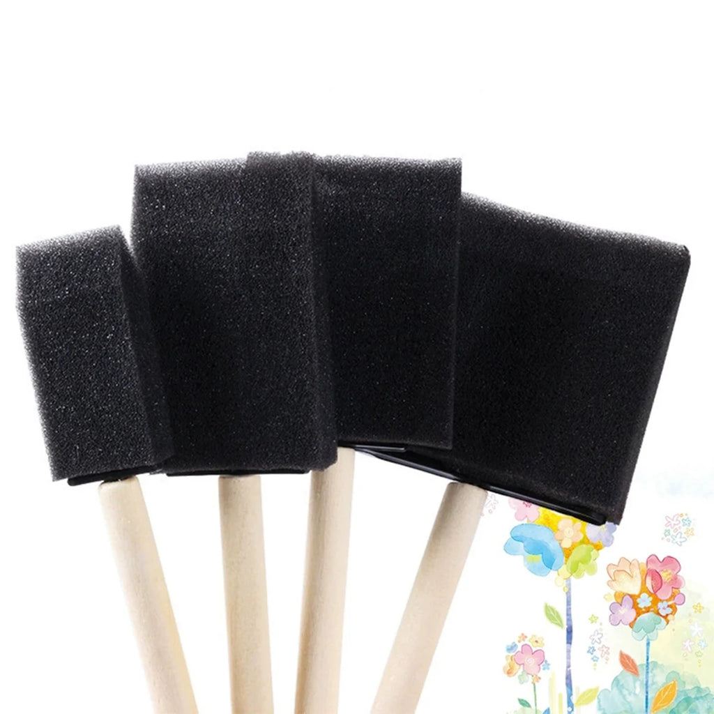 4Pcs Sponge Brush Wooden Handle Watercolor Sponge Paint Brush, Oil Stain Art Craft Painting Drawing for kids Qme