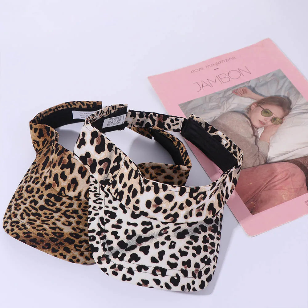 Cute Korean Style Leopard Print Sun Hat Empty Top Anti-UV Sun Protection Hat Curved Brim Peaked Cap Women Sunshade Hat Sports Qme