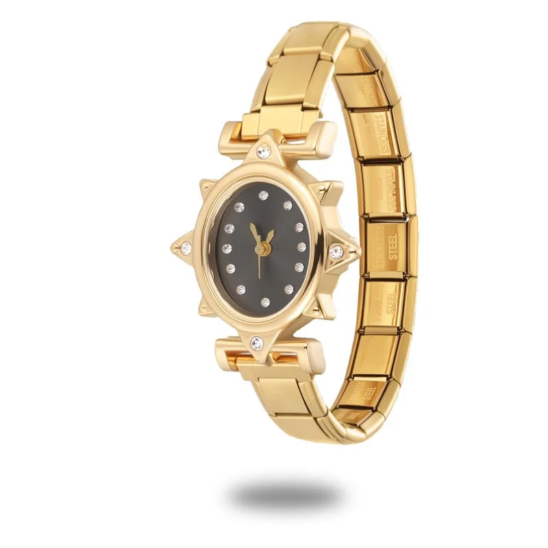 2025New Vintage Oval Inlaid Zircon Stainless Steel Watch Bracelet