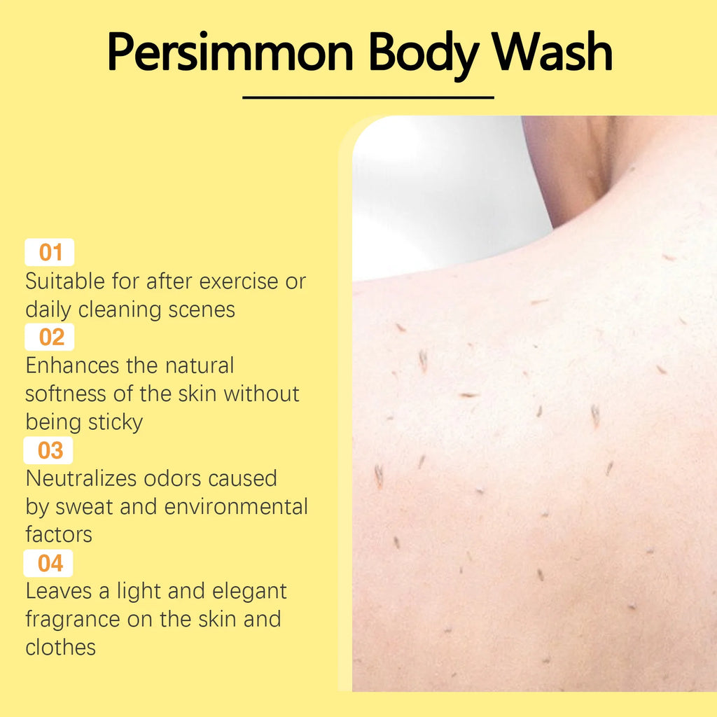 Persimmon Body Wash Man Sweat Odor Removal Gently Clean Dirt Grease Anti Drying Brighten Dark Skin Exfoliating Body Shower Gel Qme