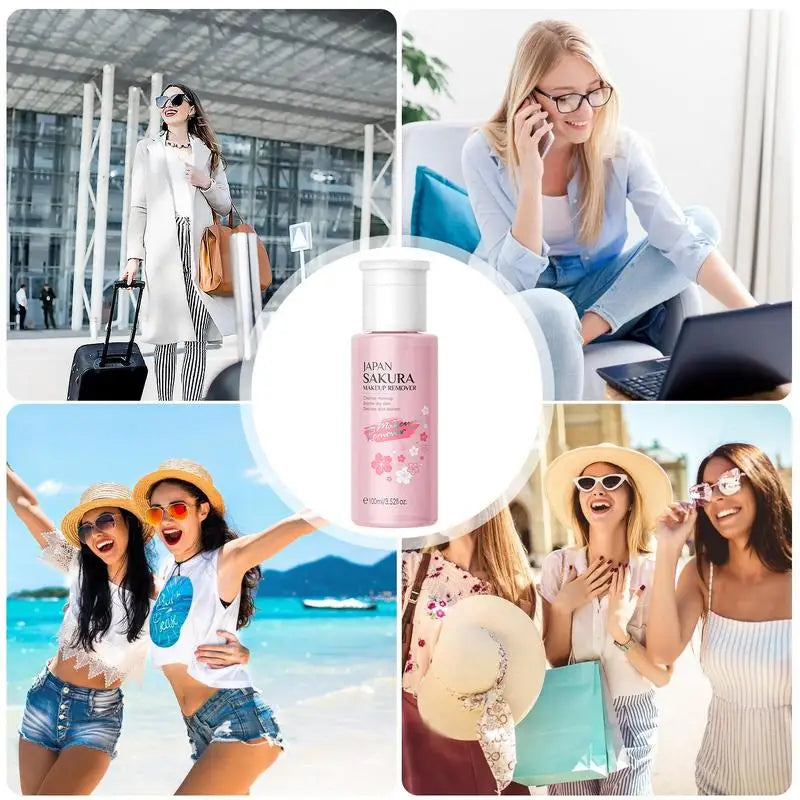 Liquid Makeup Remover 3 in 1 Sakura Facial Cleanser & Makeup Remover Gentle Exfoliation for Eye Lip & Face Makeup Gentle Qme
