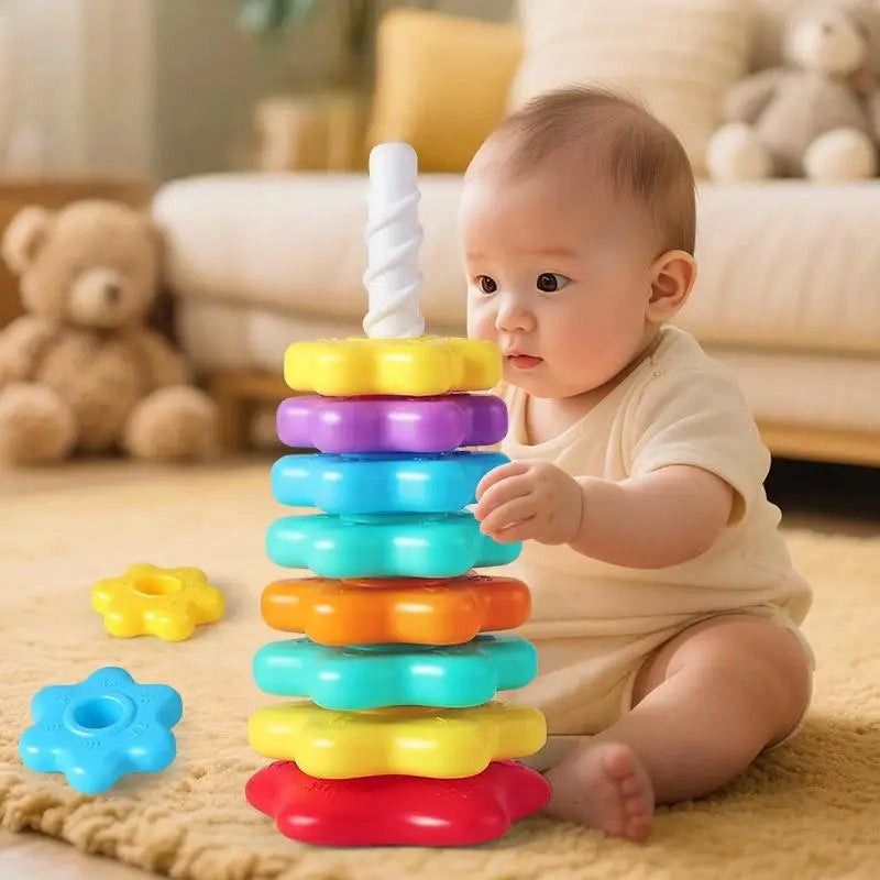 Children's Toy Baby Stacking Puzzle Toys Montessori Rotating Rainbow Qme