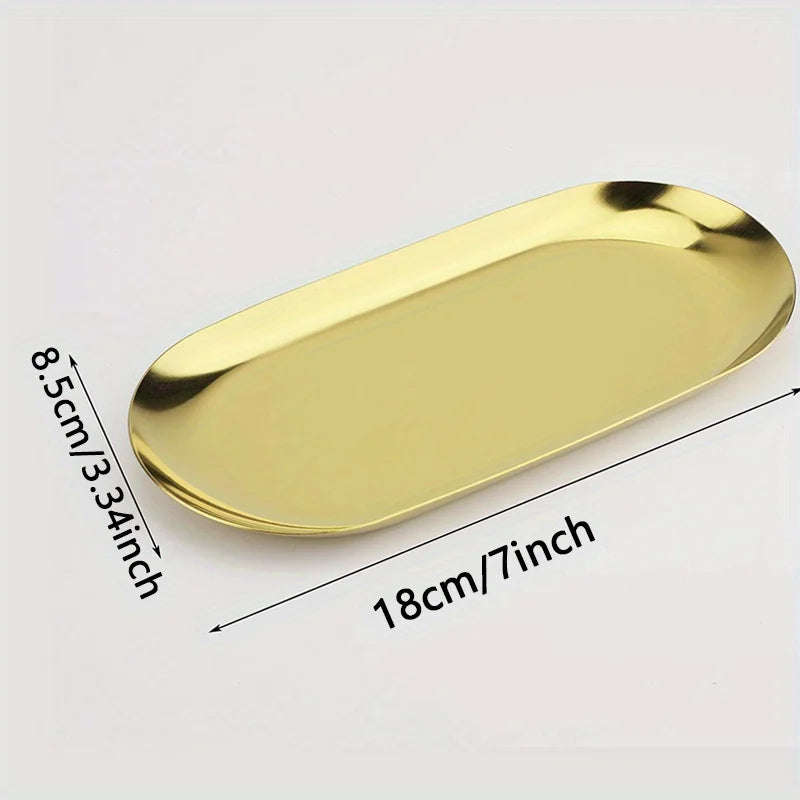 Stainless Steel Decorative Tray, 17.78 cm Long, Jewelry And Cosmetics Organizer for Bathroom Clutter, Small Storage Tray Qme