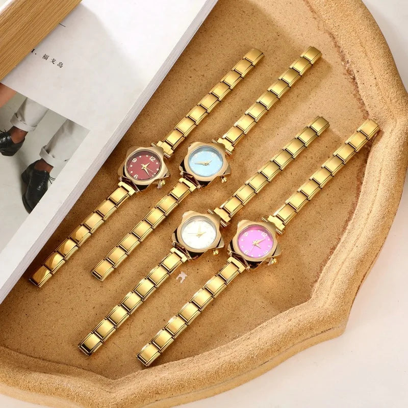 1 Piece Gold Retro Simple Men Women's Watch Stainless Steel Strap Watch Star Dial Casual Fashion Watch Suitable for Daily Wear Qme