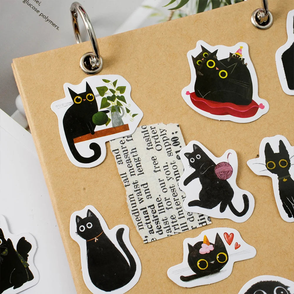 46pcs/Box Stickers Kawaii Black Cat Items DIY Handbook Stickers Boxed Cute Diary Greeting Card Sticker Stationery Decoration Qme