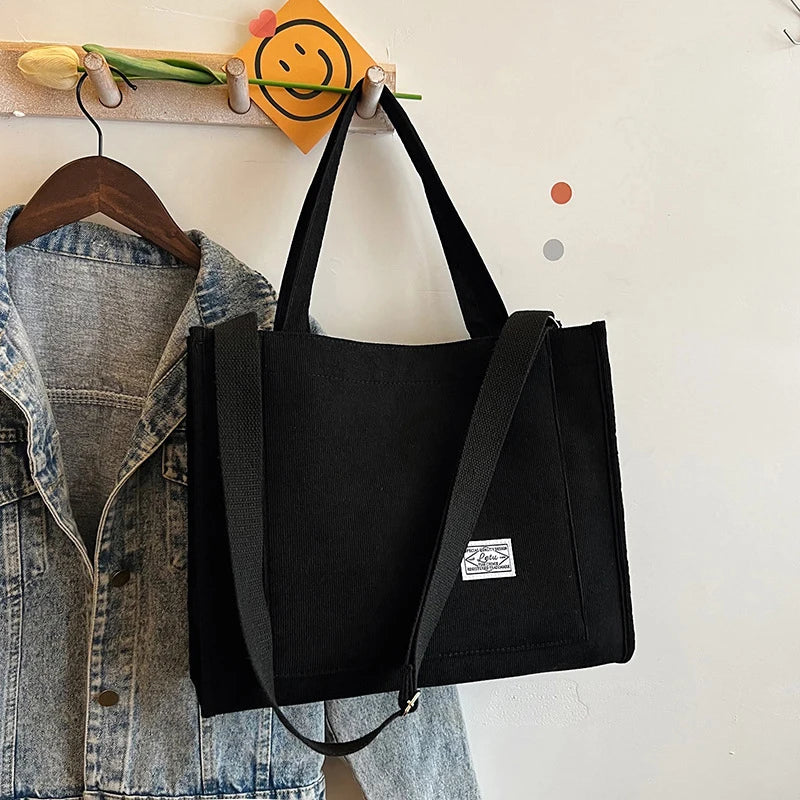 Corduroy Shoulder Bag 2024 New Women Small Square Bag Fashion Ladies Student Handbag Large-capacity Shoulder Cross Bag Tote Bag Qme Black