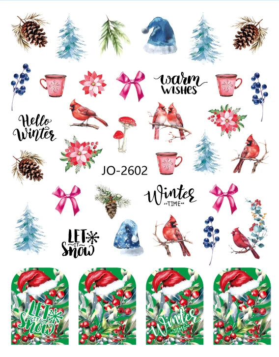10 Sheets Christmas Nail Art Stickers Decals 3D Self-adhesive Snowman Qme 2602