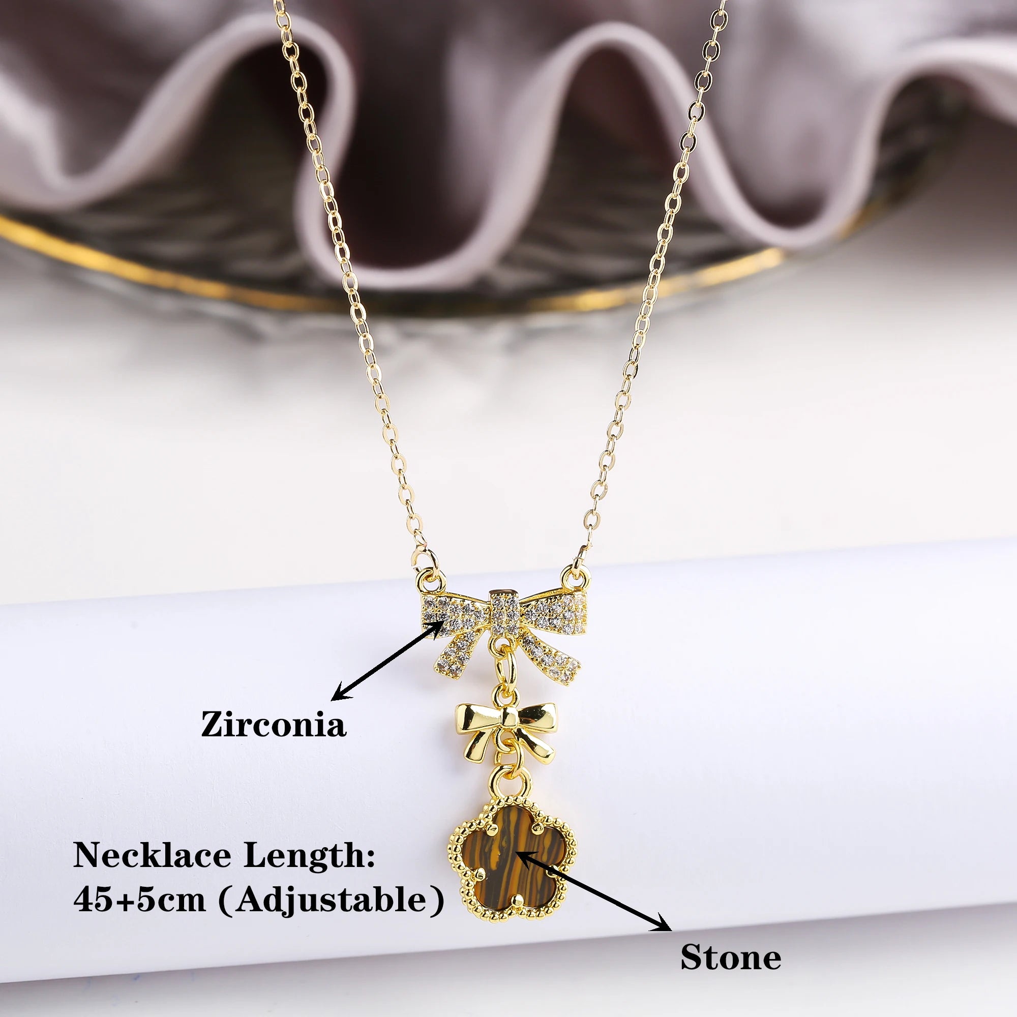 10 Color Natural Stone Five Leaf Flower Pendant Fashion Zirconia Bowknot Choker Chain Classic for Woman Brand Jewelry Clover Qme