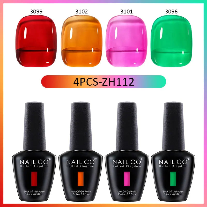 NAILCO Jelly Glass Gel Nail Polish 4Colors Series Translucent Candy Qme 4H-ZH112