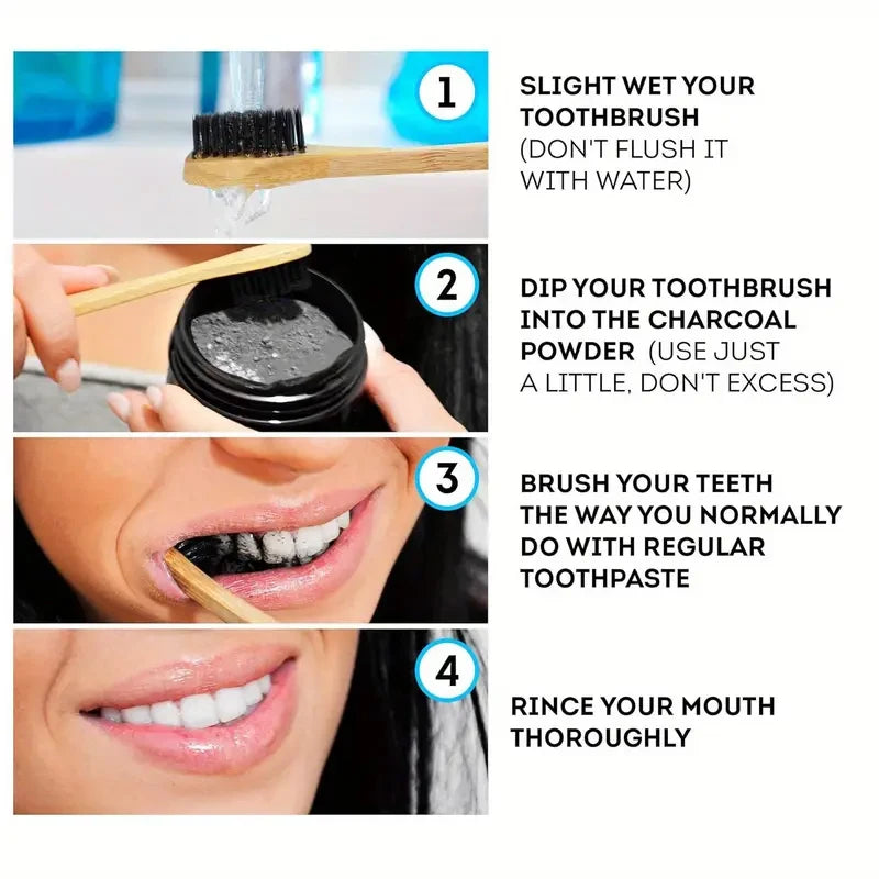 Bamboo Charcoal Teeth Whitening Powder - Natural Whitening and Deep Cleaning for Men and Women, Freshens Breath, Daily Use Toothpaste, 1 Piece Qme