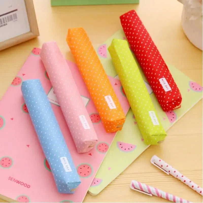 Candy-Striped Polka Dot Pencil Case Small-Capacity Multifunctional School Pouch For Teens Unisex Student Organizer Qme