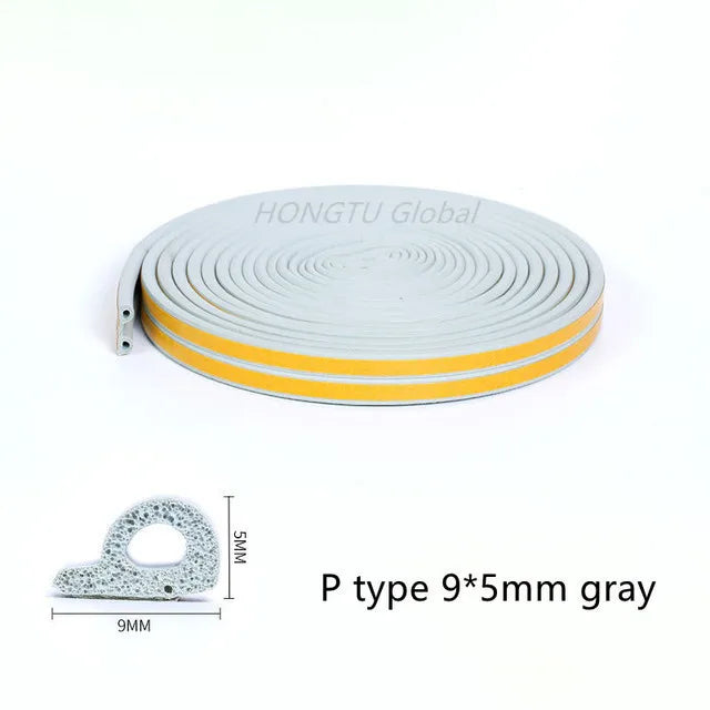 Rubber Foam Window Door Seal Self Adhesive Windproof Tape Door Joint Filler Collision Avoidance Soundproof Sealing Strip Qme grey P Type 15 Meter