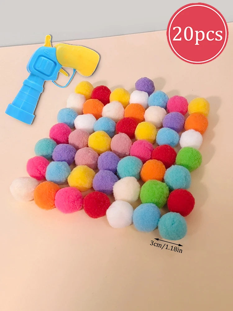 Random Cat Toy Interactive High Fun Toy Gun Plush Ball Firing Gun Silent Polyester High Bounce Ball Fun Cat Stick Qme 20 pieces