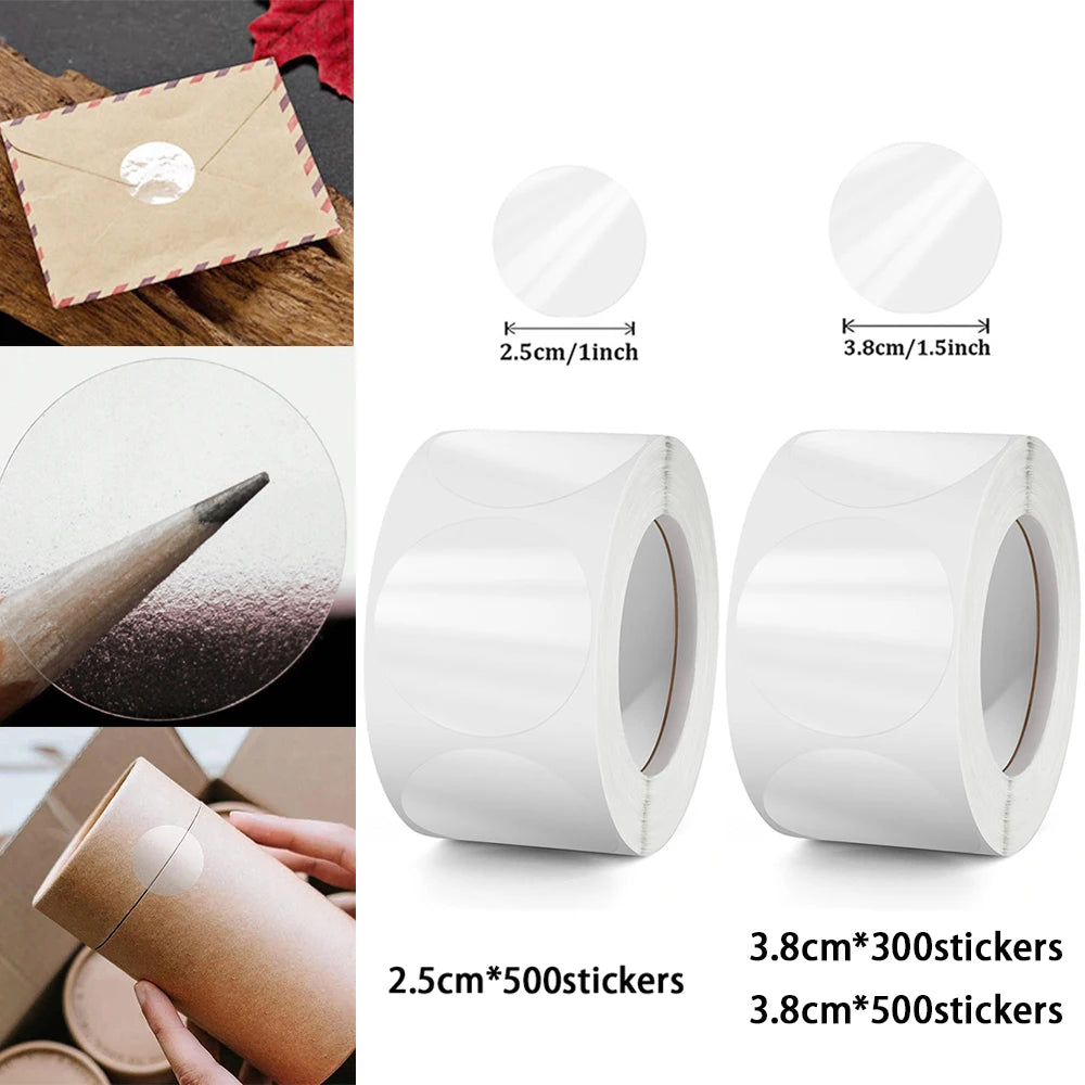 Clear Transparent Round Stickers 1" /1.5" 300-1000 Stickers Self-Adhesive Envelope Seal Tab Sealer Waterproof Packaging Label Qme