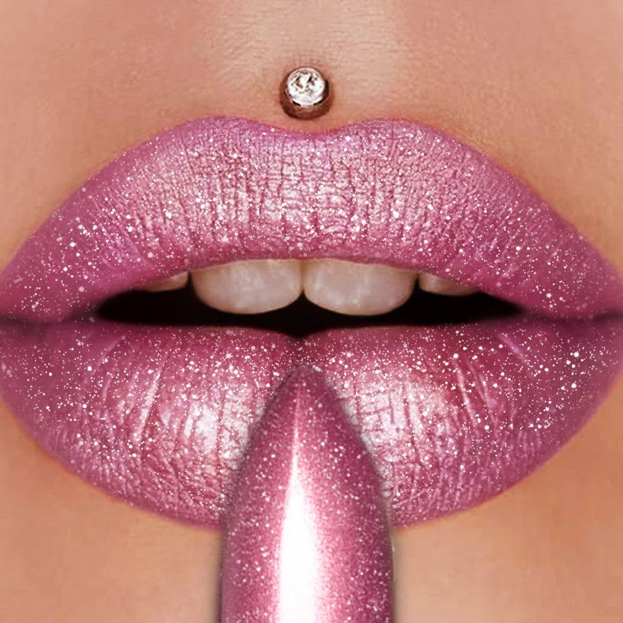 3 Colors Glitter Shiny Metallic Lipstick Pearlescent Pigmented Lip Qme
