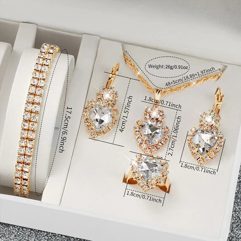 6PCS/Set Fashion Full Diamond Women's Watch Gold Steel Band Quartz Watches Diamond Jewelry Set Qme 3
