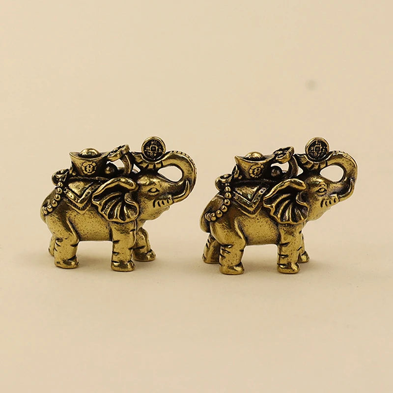Mini Elephant Figurines Accessoires Miniatures Brass Metal Auspicious Qme