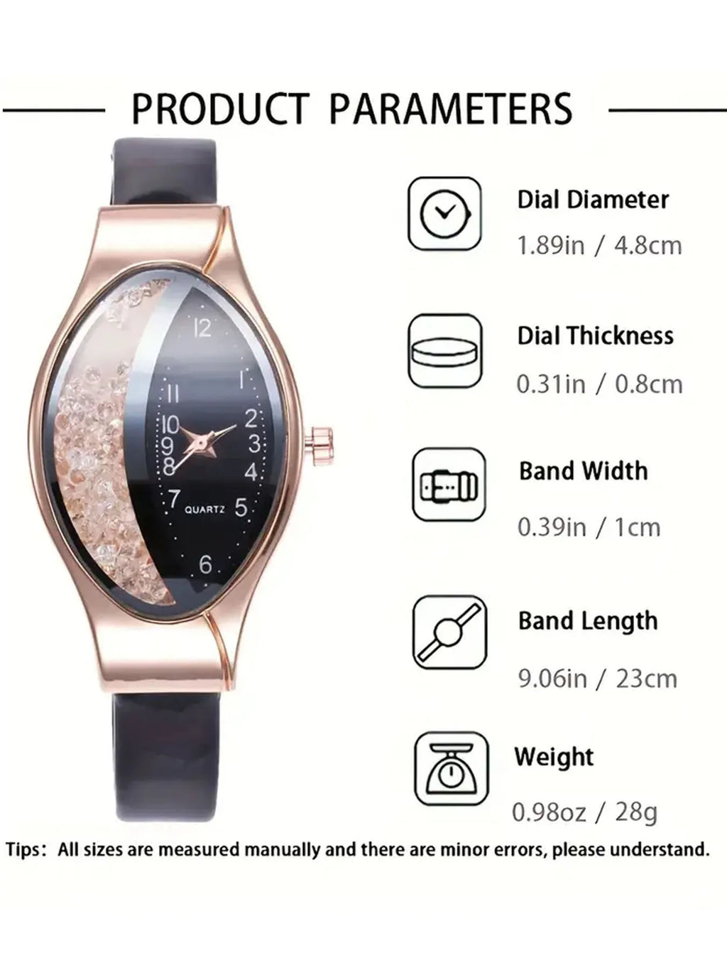 Fine leather with rhinestone fashion women's watch half diamond ball rolling sand women's quartz watch set Qme