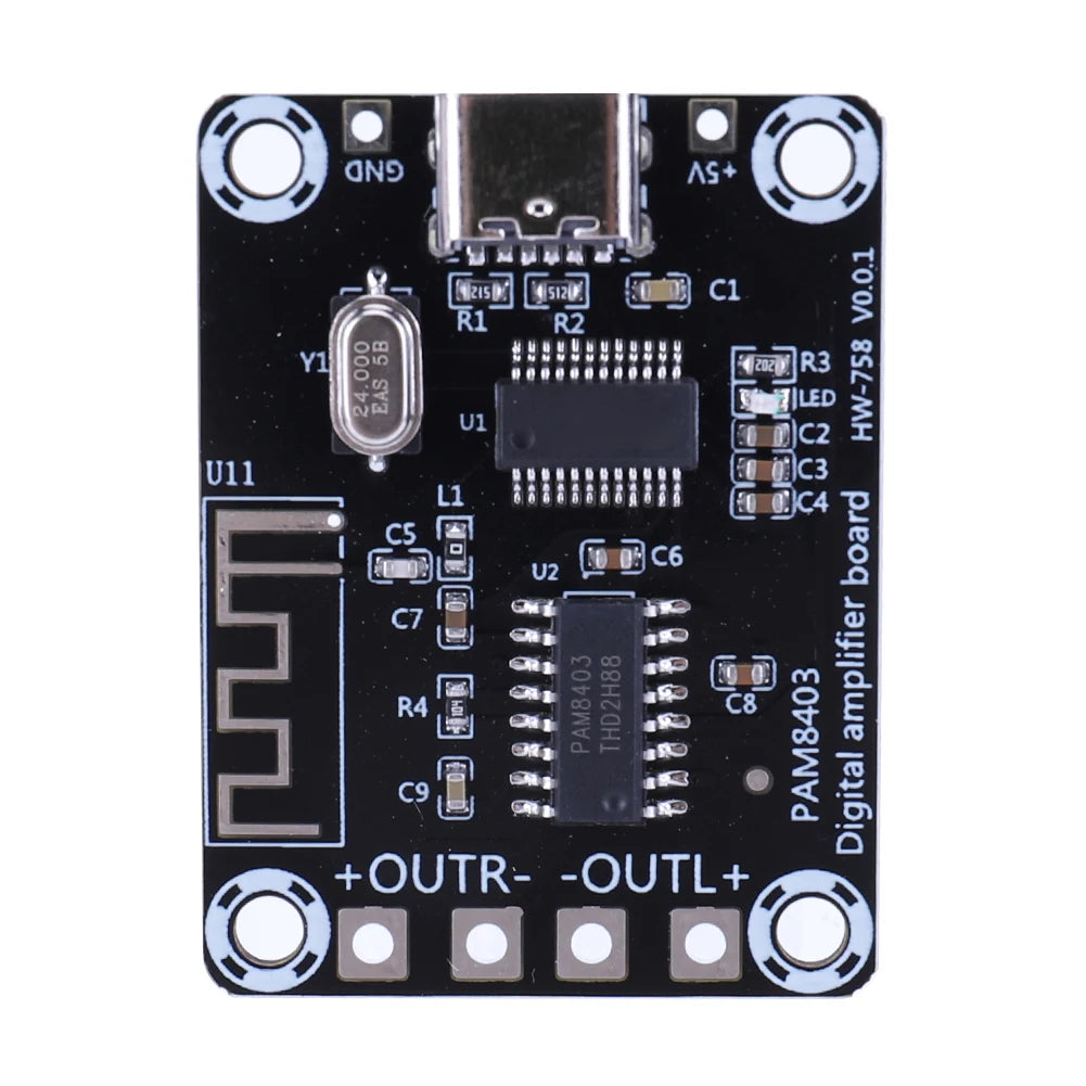 XH-A155 Mini PAM8403 Amplifier Board 5W+5W 2 Way Audio Power Amplifier Board TYPE-C Power Supply for Speakers Above 4 Inches Qme Black