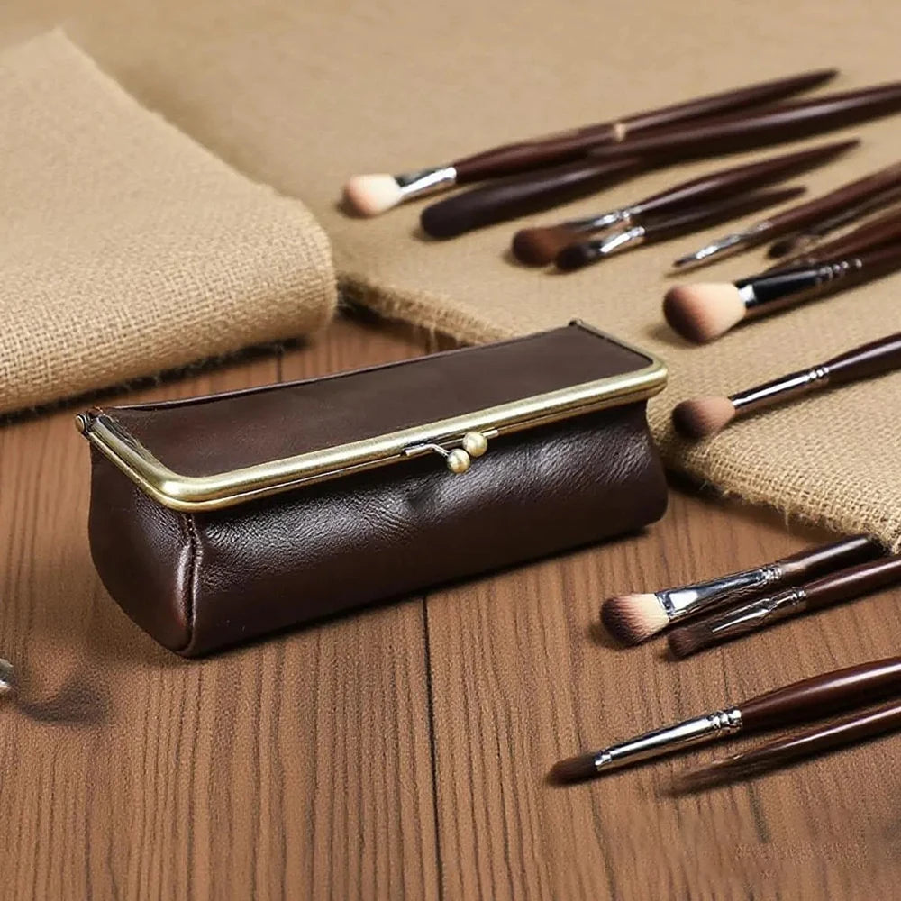 Handmade Vintage Genuine Leather Pencil Case Retro Storage Box for Office School Supplies Best Gift Stationery Storage Box Qme