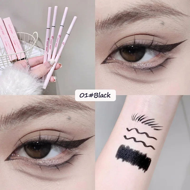Black Brown Contour Gel Eyeliner Pencil With Brush Waterproof Soft Non Smudging Easy Wear Eyeshadow Stick Lying silkworm Makeup Qme 01 Black