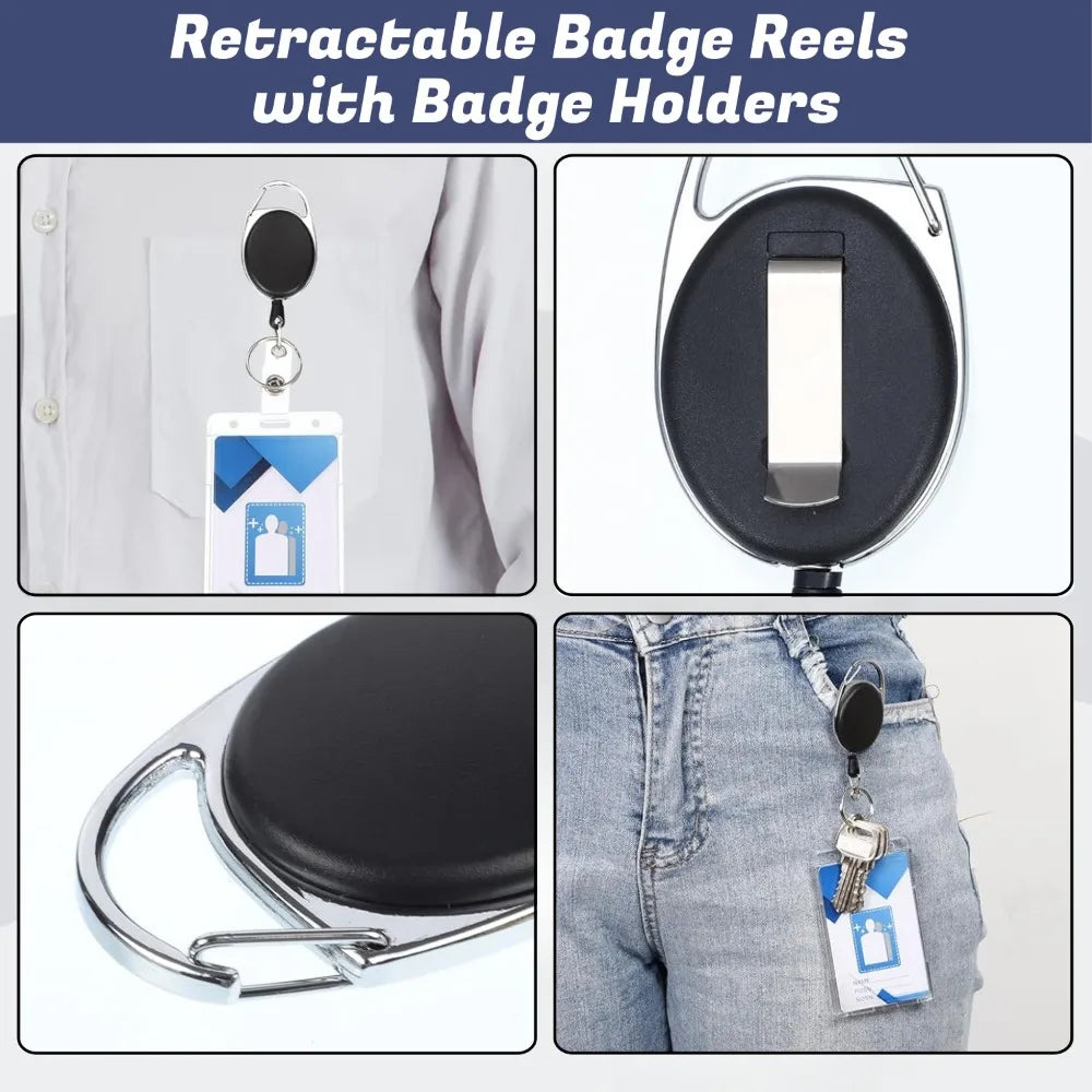 Transparent Cards Slots ID Tag Heavy-Duty Badge Holders Hard Transparent Scratch-Proof Case Protector Retractable Badge Clips Qme