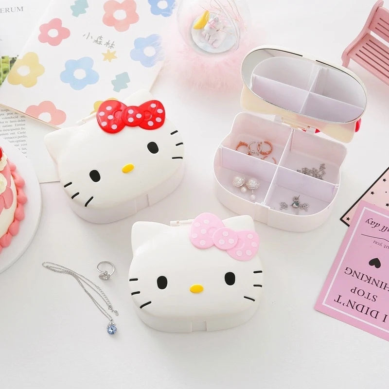 Hello Kitty Storage Box New Cartoon-Themed Desktop Storage Box and Mirror Set, Makeup and Jewelry Box Qme